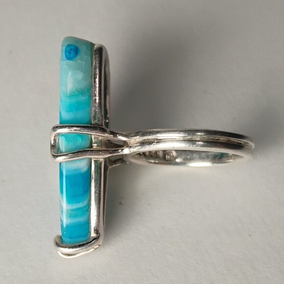 Share 925 Sterling Silver Vintage Blue Agate Shiny Ring Size 6 - Picture 4 of 7